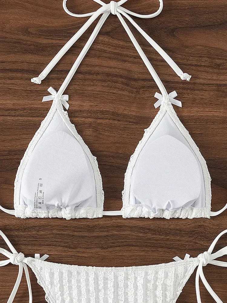 Vzvn 2025 New Summer Swimwear Bikini Set Sexy Laced Up Backless Bikini 2 Piece Set Women Solid Split Waist Beach Vacation Bikini XJ250624