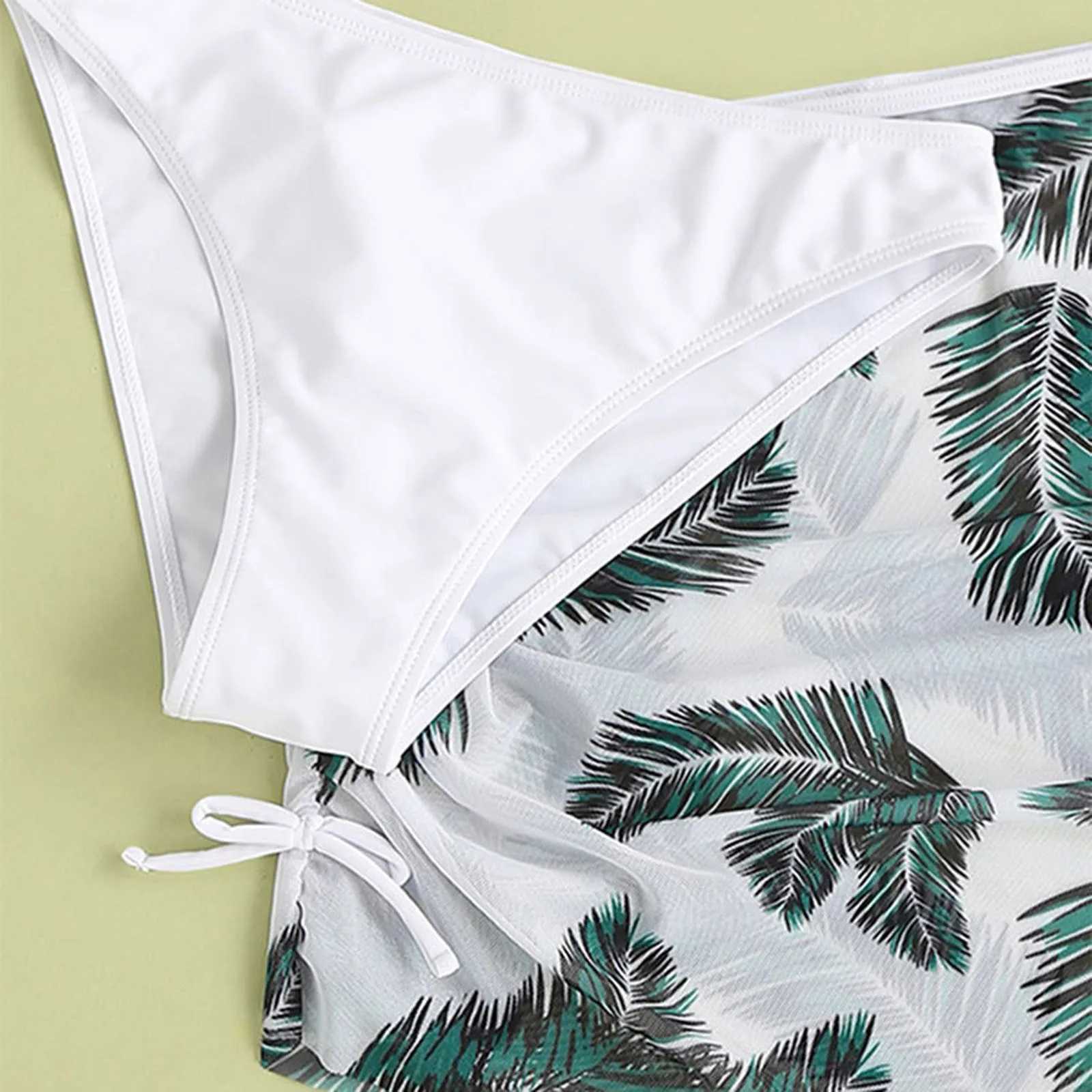 Kids Child Girls 3 Piece Swimsuits Bathing Suit Solid Bikini Top Underpants Leaf Print Skirt Summer Swimwear Beachwear Swim Suit XJ250624