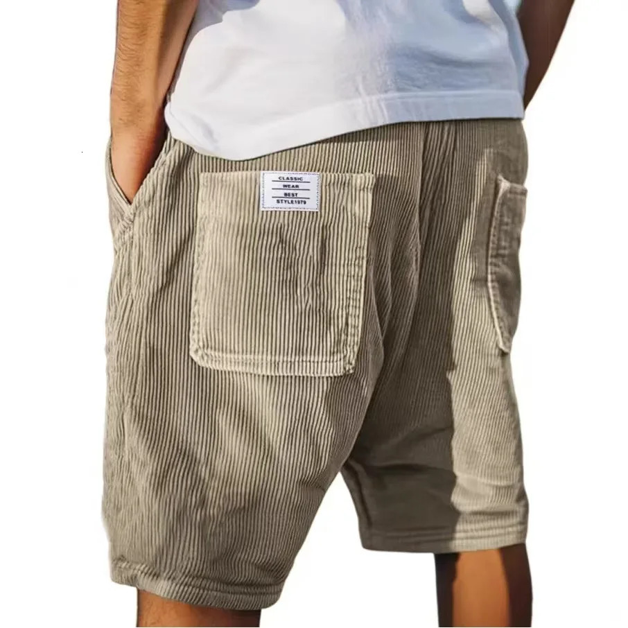 Summer Mens Corduroy Shorts Fashion American Style Multi Pocket Pants Embroidered Retro Straight Leg Shorts For Male 250704