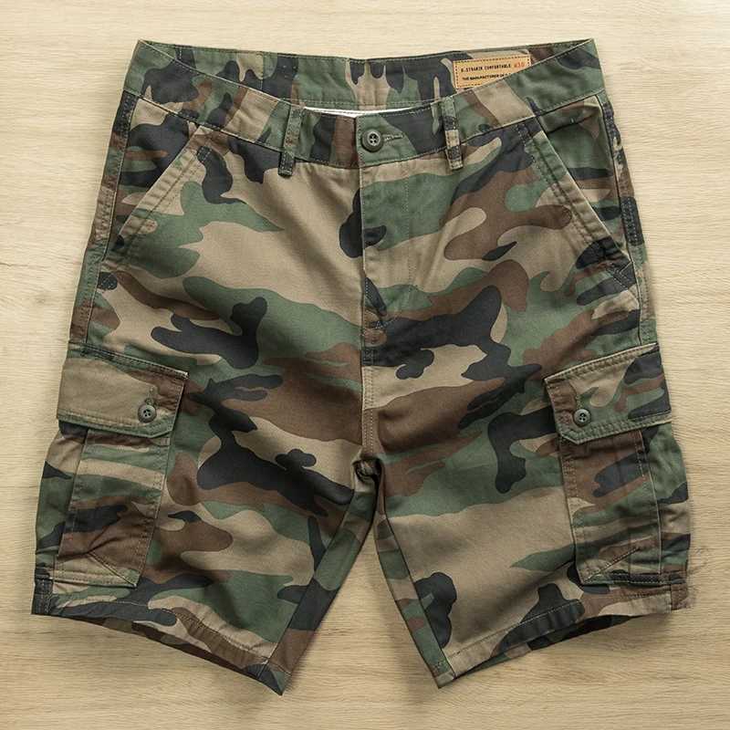 Heavyweight Summer 00% Cotton Camouflage Men Workwear Half Pants American Loose Straight Casual Pocket Washed Cargo Shorts W250705