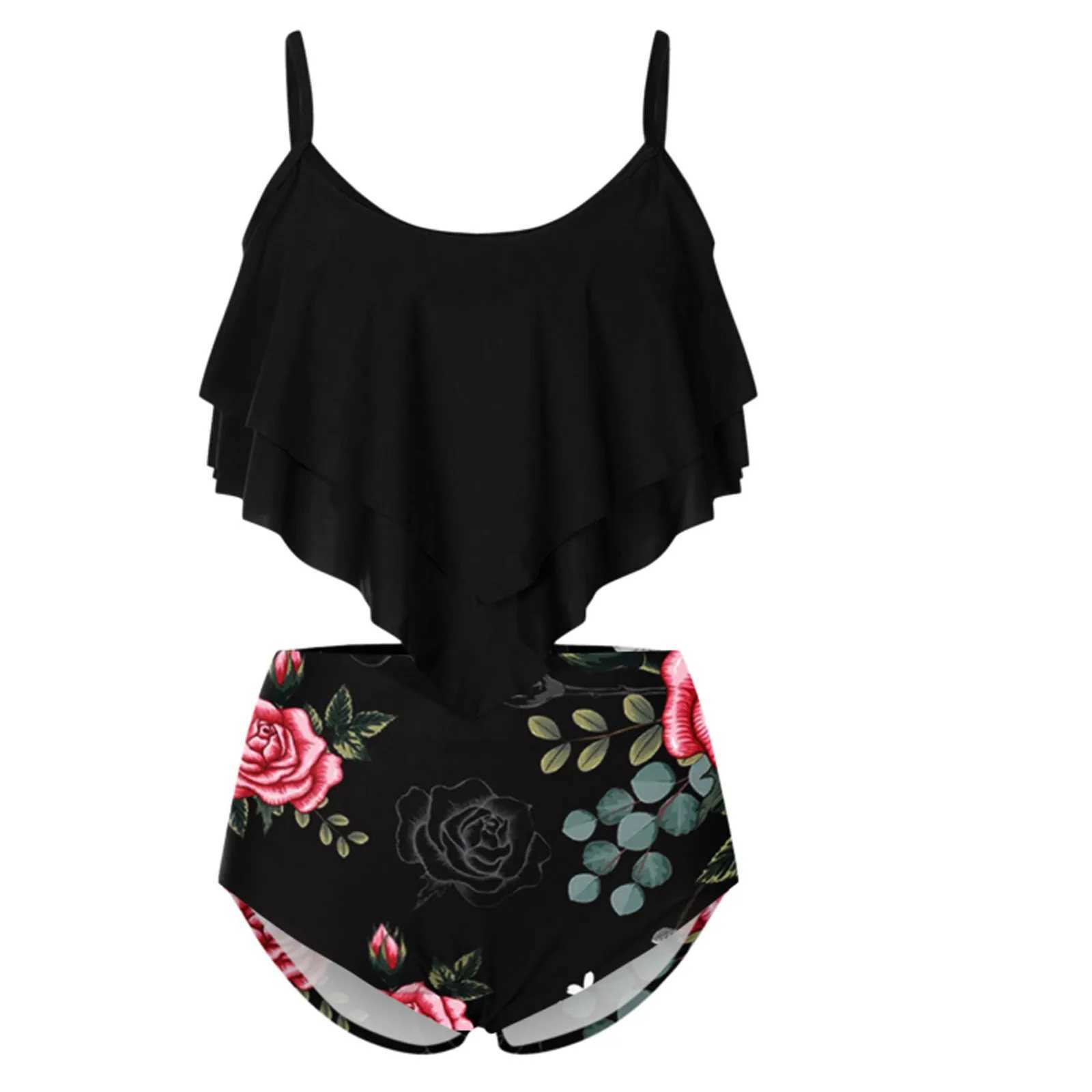 Bikini High Waist Bikini Floral Print Tankini Swimsuit Brazilian Ruffle Swimsuit Large Size Swimwear Women Bathing SuitsXJ250624