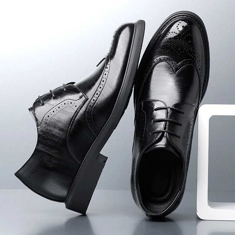 Mens Dress Brogues Elevator Shoes Platform Breathable Casual Business Luxury Genuine Leather Heightening Shoes 6 8CM Taller Man W250705