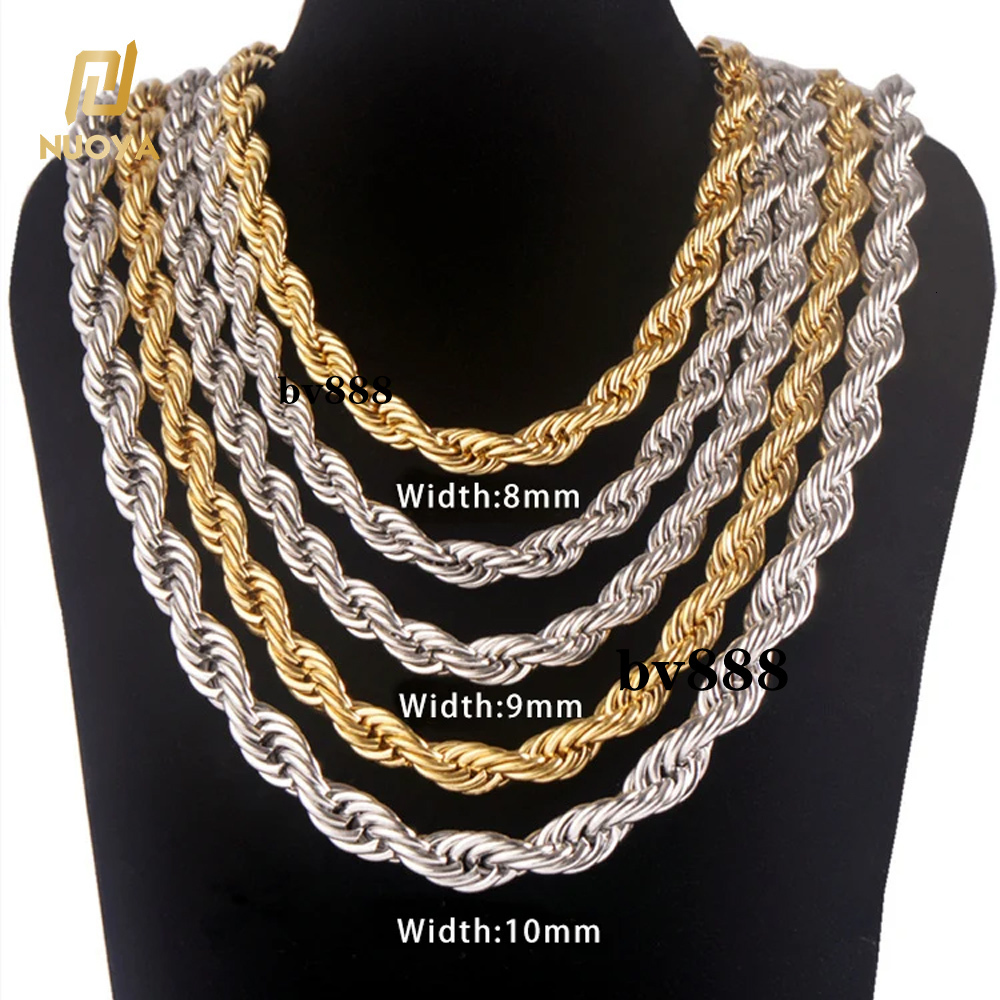 Fashion Jewelry 8mm 10mm Chunky Rope Chain Necklace 18K Gold Plated Stainless Steel Twisted Rope Chain