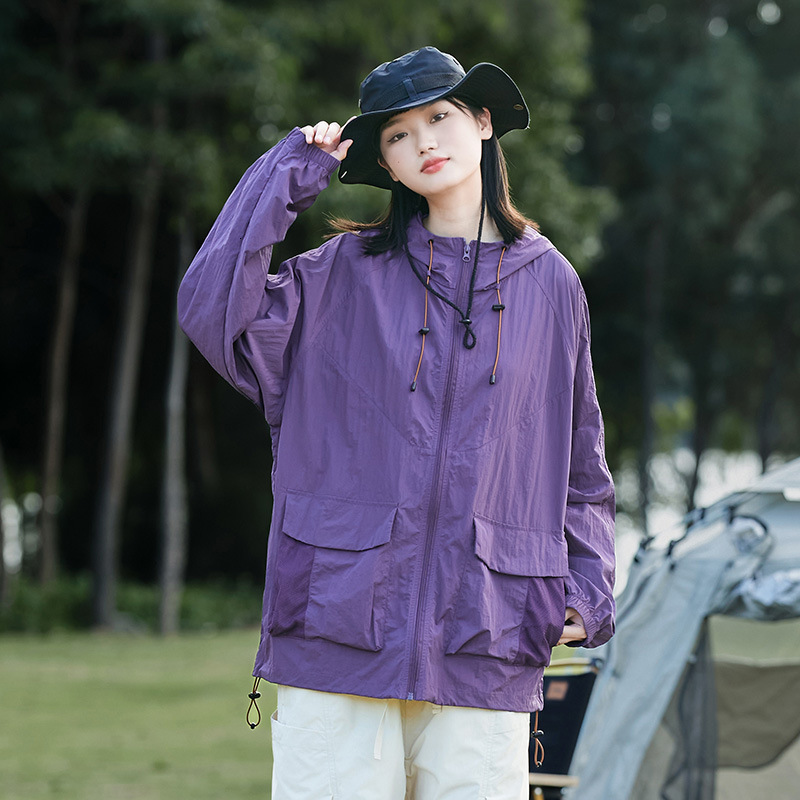 Mountain Style for Men and Women Outdoor Camping Travel Multi-Pocket Workwear Skin Jacket Thin Breathable Hooded Sun Protection Clothing