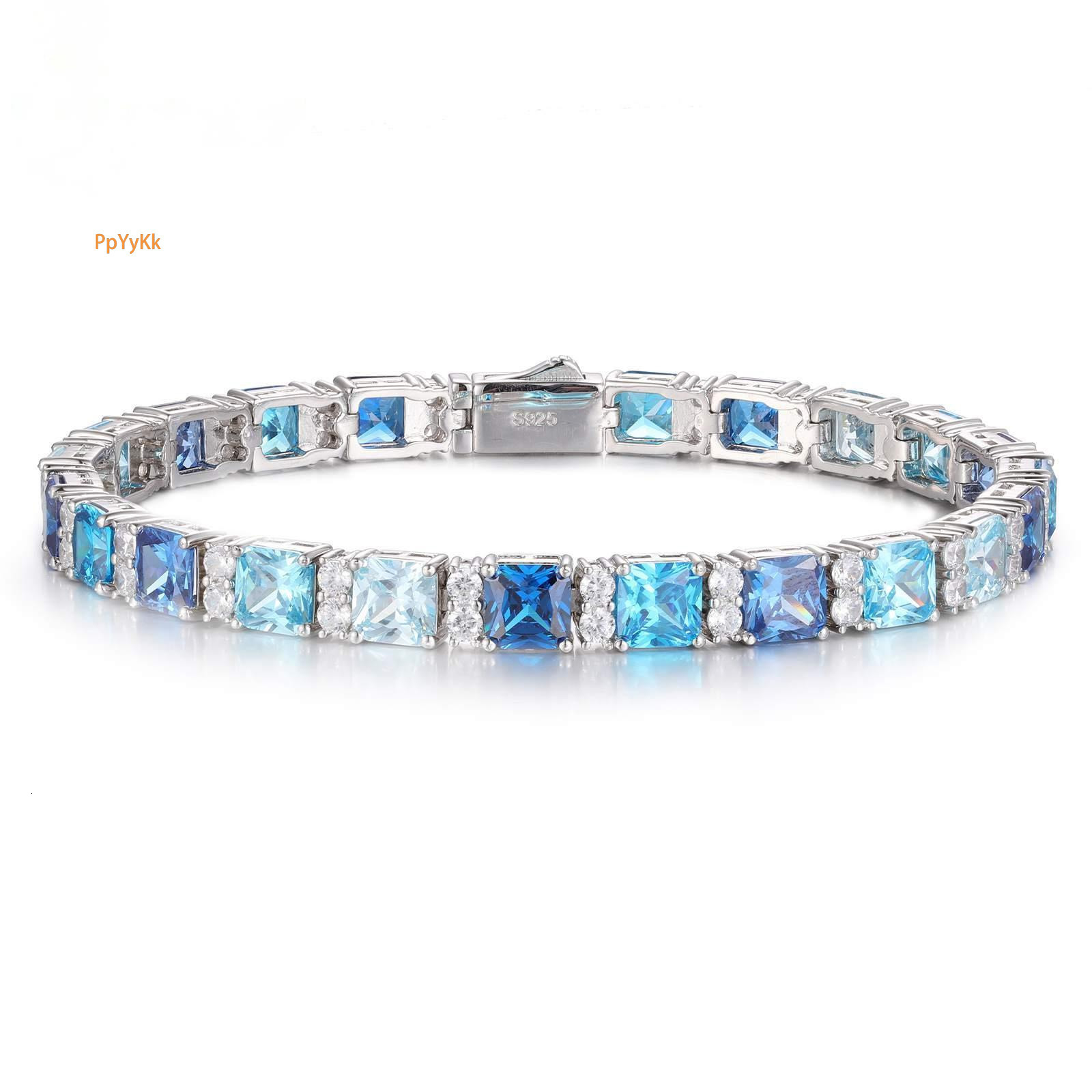 Gradient Color 6mm 925 Sterling Silver VVS Moissanite Blue Princess Cut Tennis Bracelet Luxury Bling Iced Out Jewelry