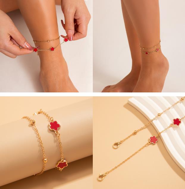 Fashionable, Simple And Versatile Chain Ankle Accessory, Unique Five-Leaf Flower Ankle Chain For Women