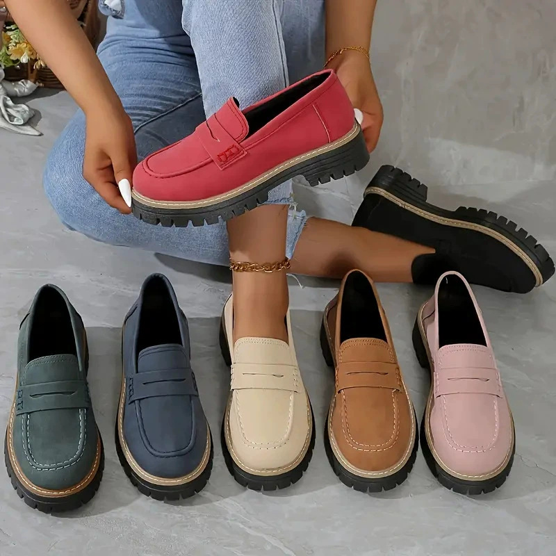 2025 New Loafers for Women British style Casual Shoes Pu Leather Slip-on Shoes