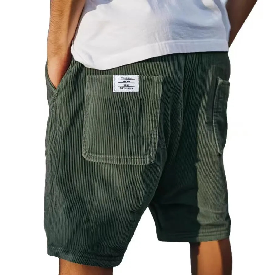 Summer Mens Corduroy Shorts Fashion American Style Multi Pocket Pants Embroidered Retro Straight Leg Shorts For Male 250704