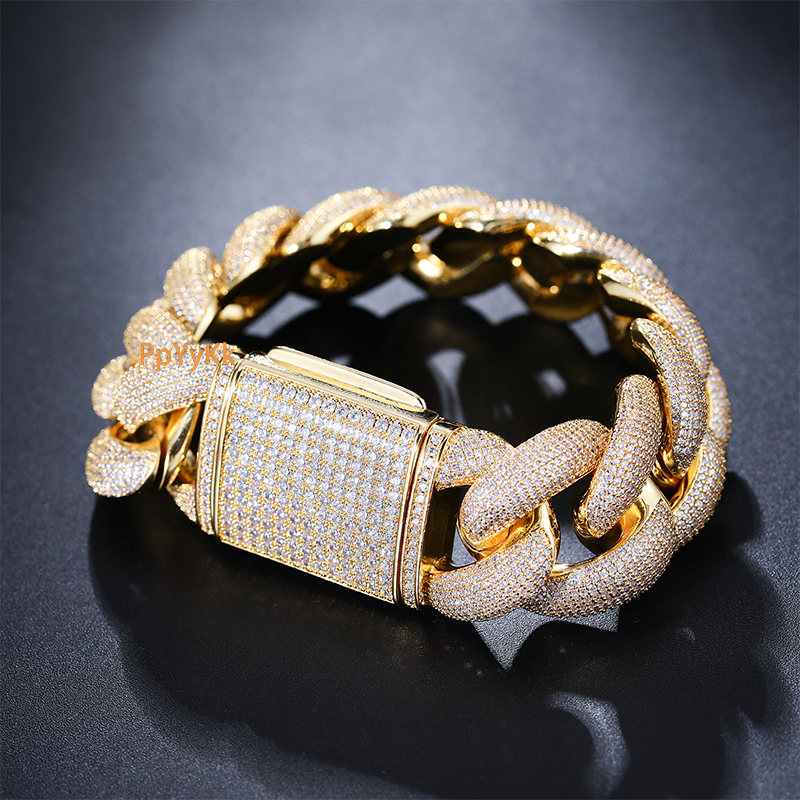 25mm 925 Sterling Silver Real Gold Plated VVS Moissanite Iced Out Cuban Link Men Bracelet Luxury Jewelry High Quality