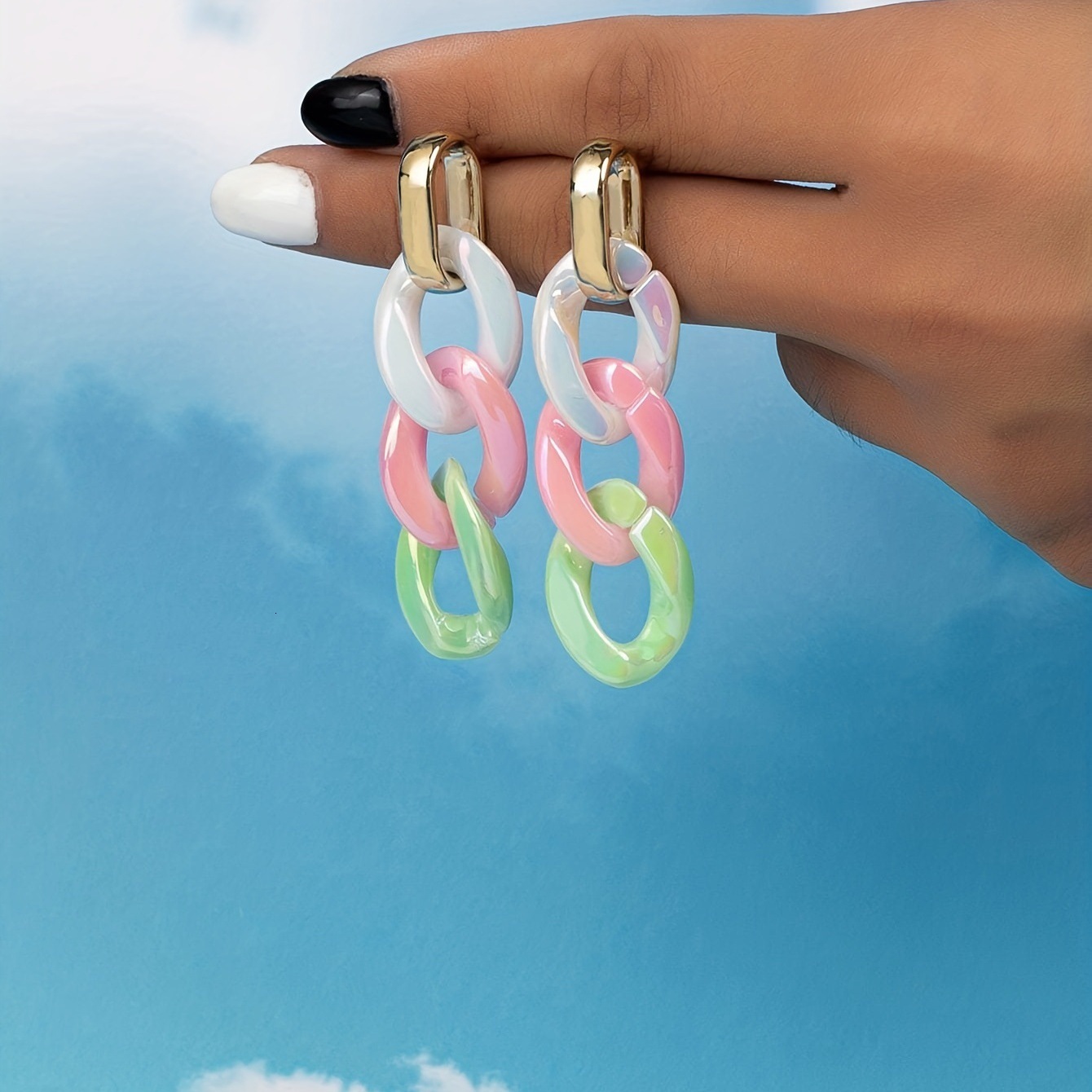 1 Pair Candy Color Chain Style Earrings Hollow Design Elegant Spring Summer