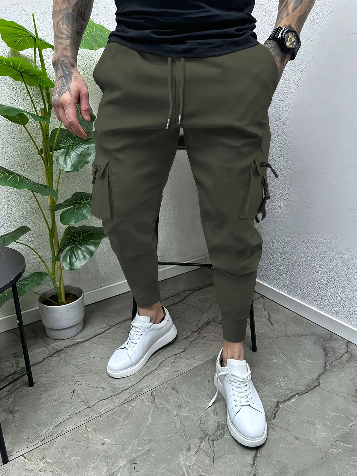 Spring and Autumn men casual multi-pocket slim foot overalls Fashion high street anti-wrinkle outdoor sports trend pants 250704