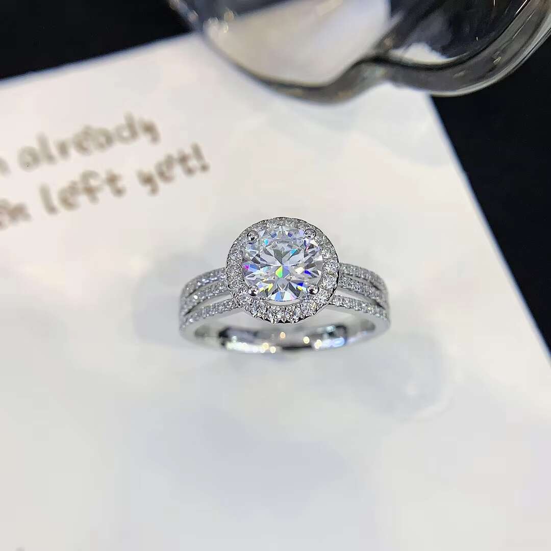 Moissanite Jewelry Customizable 9K 10K 14K 18K White Gold 1ct Round Cut Engagement Wedding Halo Ring for Women Girls