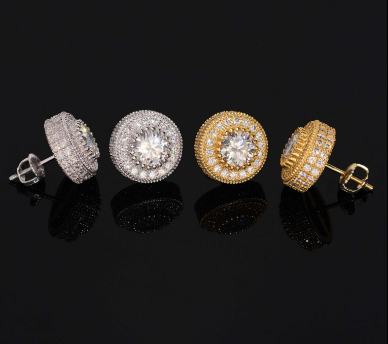 VVS Moissanite Hip Hop Earring 13MM Pass Diamond Test Gold Plated S925 Screw Back Stud Earring Fast Shipping