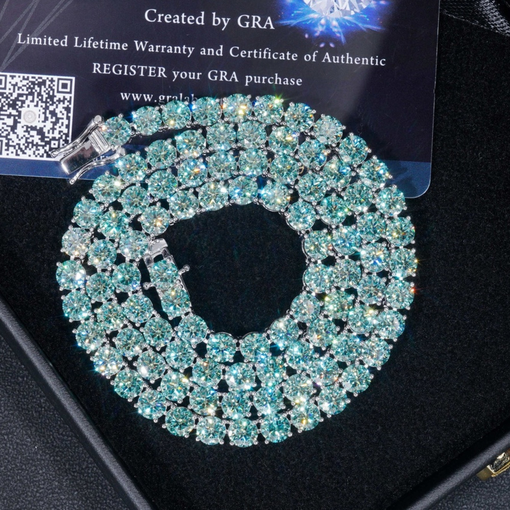 Luxury Hip Hop Jewelry 925 Silver Diamond High Quality Blue Green Moissanite Tennis Chain GRA Certified Bling Bling