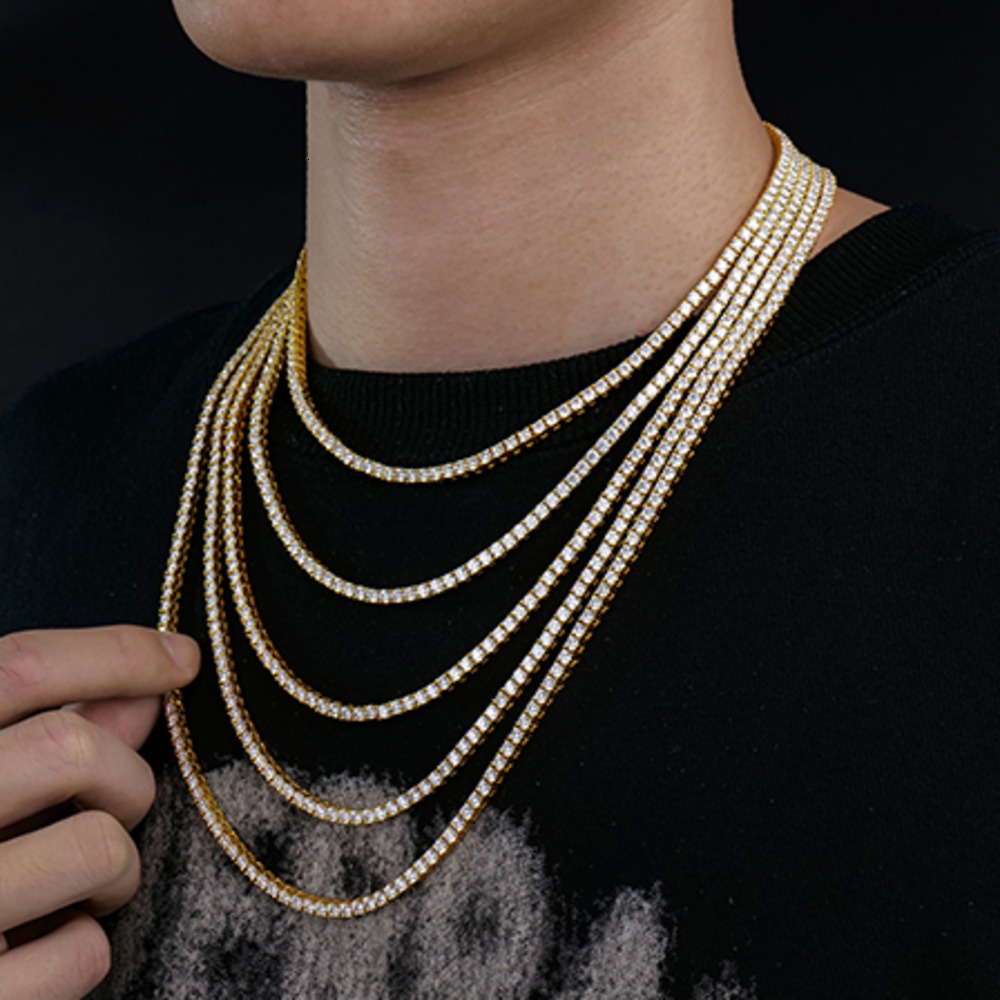 Fine Jewelry 3mm Gold Plated 925 Silver VVS Moissanite Necklace High Quality Fashion Bling Tennis Chain