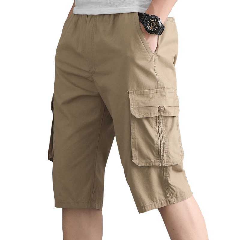 Mens Streetwear Casual Shorts Fashion Loose Straight Cargo Shorts Below Knee Cotton Joggers Shorts Men Cropped Pants W250705