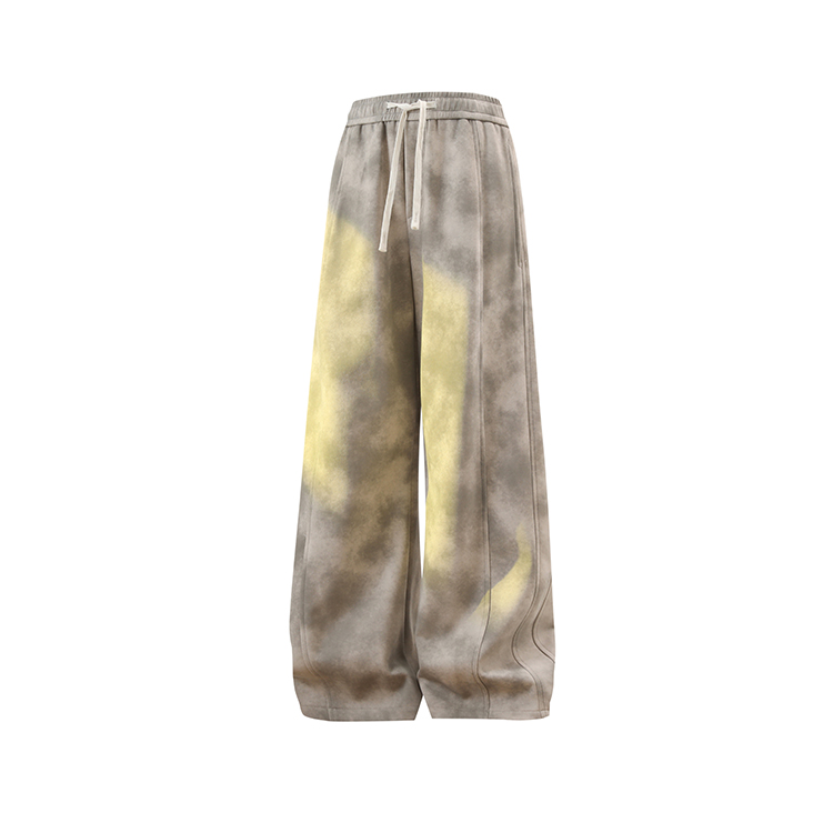 Tie dye dirty curved knife casual pants for men, Spring and Autumn American style trendy high street loose hanging loose straight leg pants