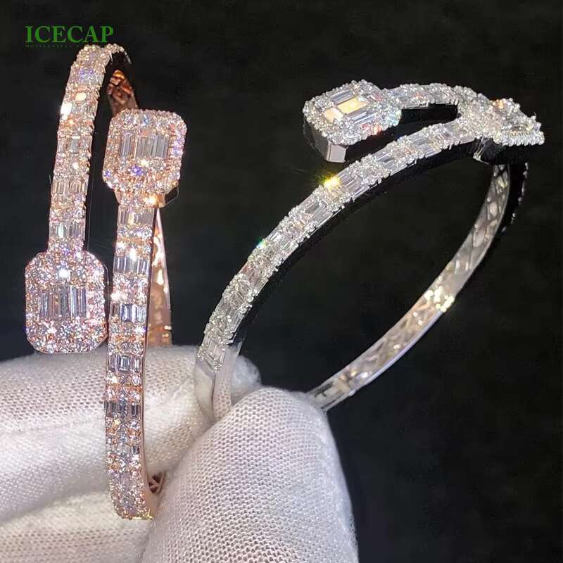 Luxury Moissanite Gift Ice Out 925 Silver Bracelet Adjustable Size Baguette Moissanite Bracelet for Men or Women