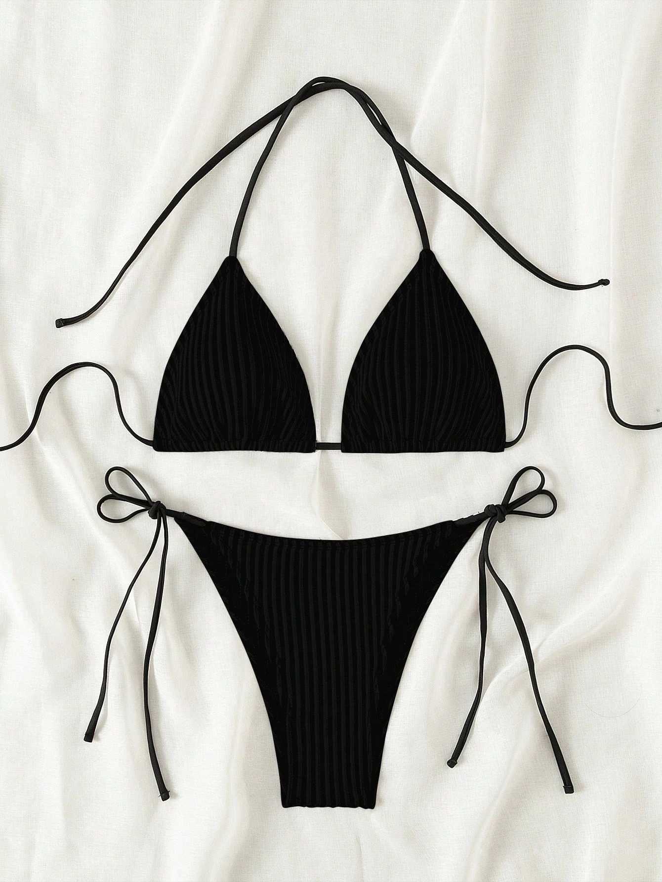 Solid color triangle cup suspender bikini strap design youthful and energetic suitable for students surfing by the sea. XJ250624