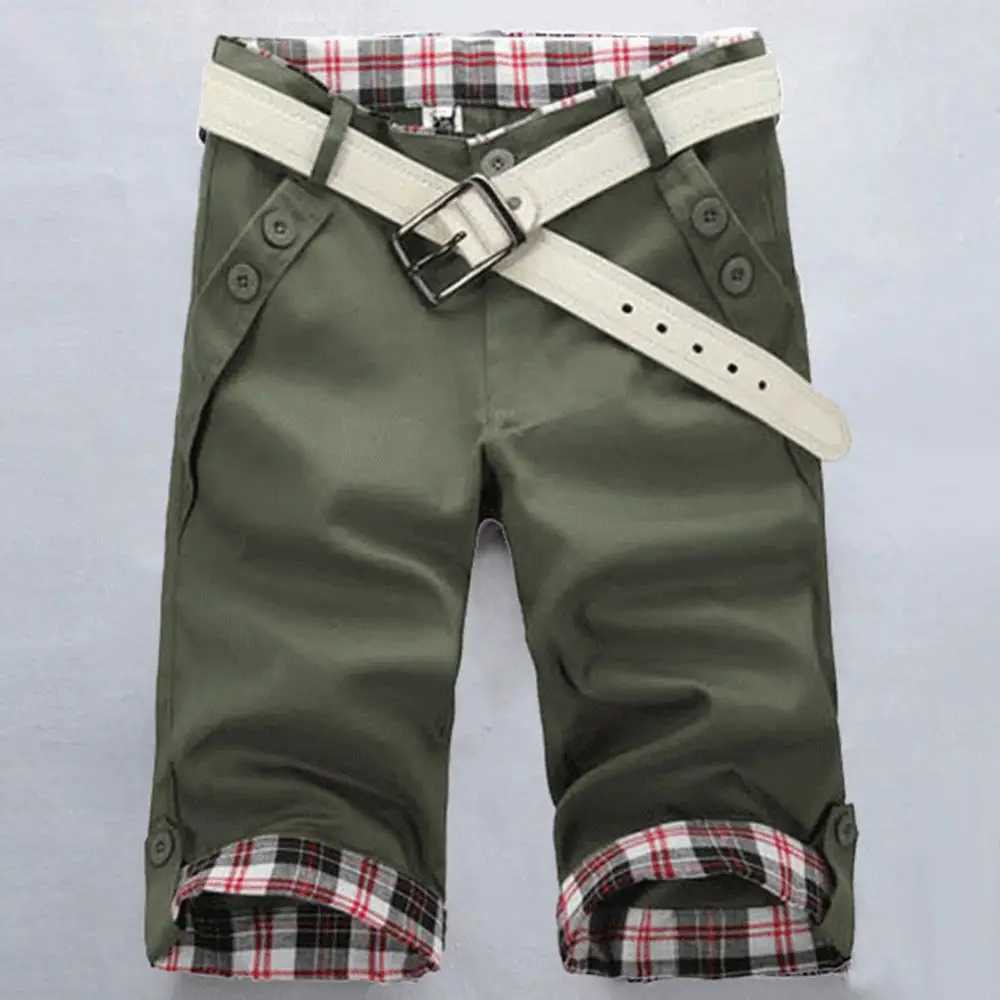 Summer Beach Casual Men Plaid Patchwork Turn Up Cuff Shorts Fifth Pants Trousers Fashion Men Shorts Casual Slim Fit Plaid Shorts W250705