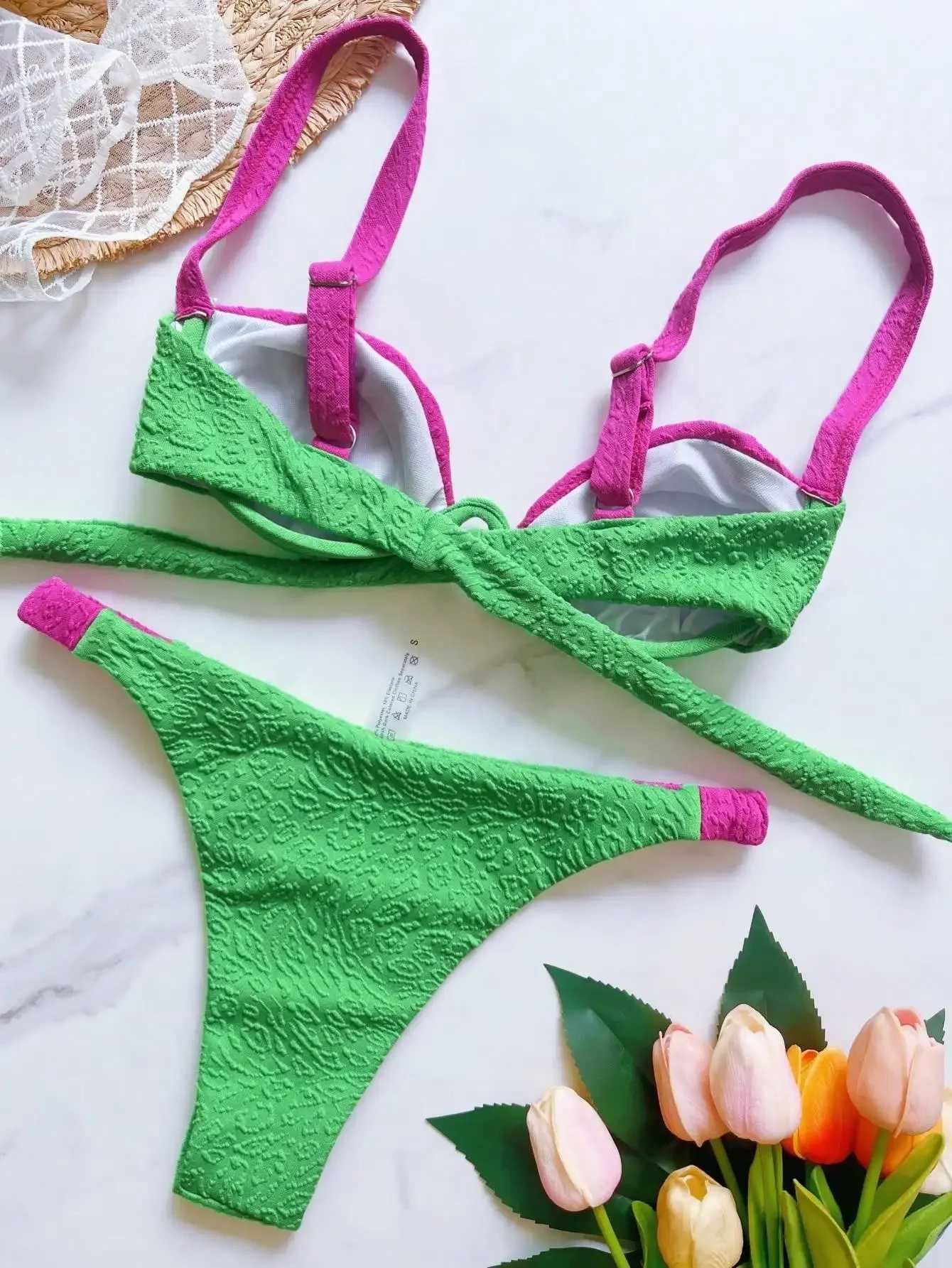 Sexy Green Patchwork Bikini Set 2025 Women Push Up Underwire Micro Swimsuit Brazilian Beach Bathing Suit Pleated Thong Swimwear XJ250624