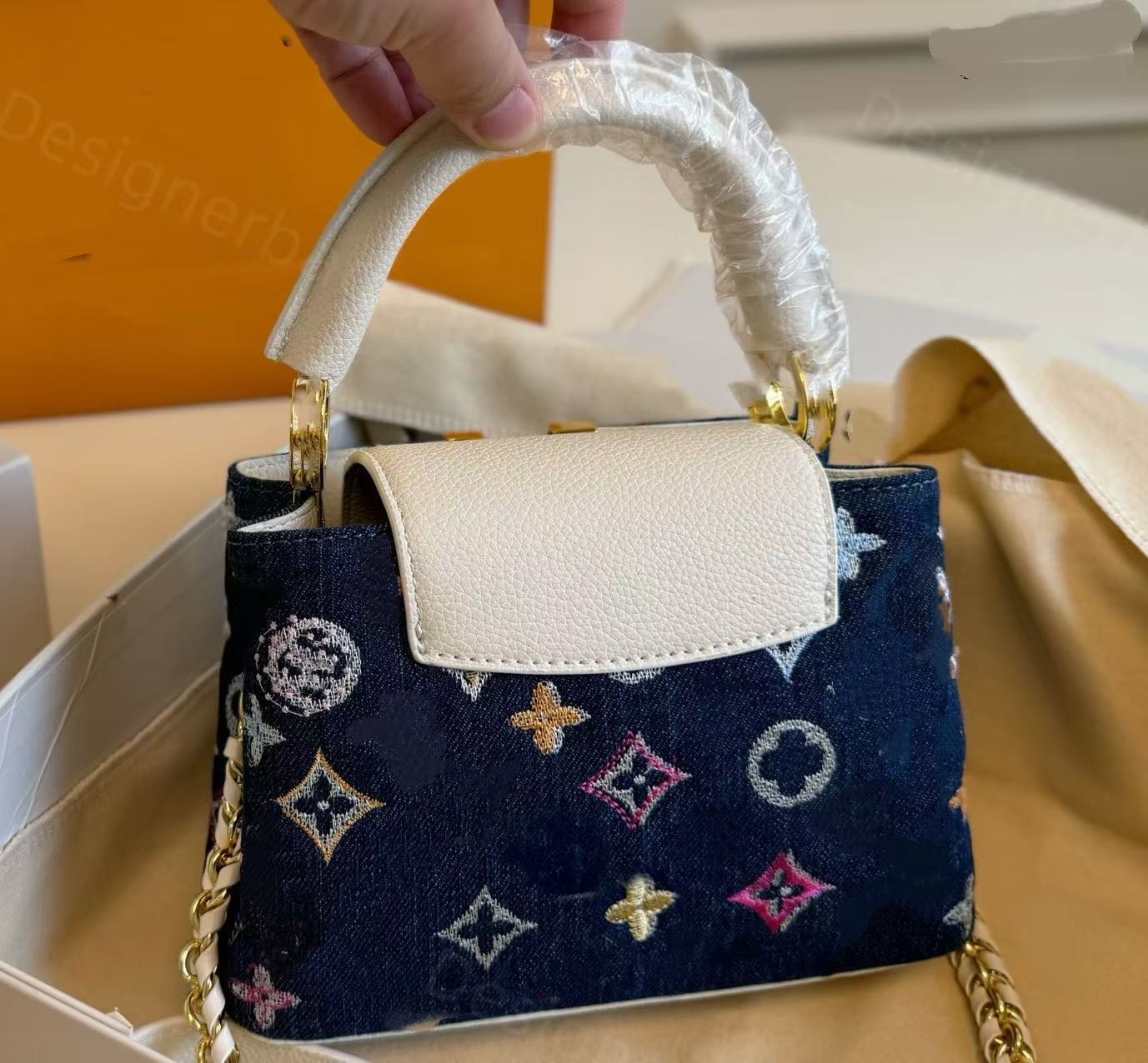 Top luxury bag vintage bag handbag denim embroidery, classic