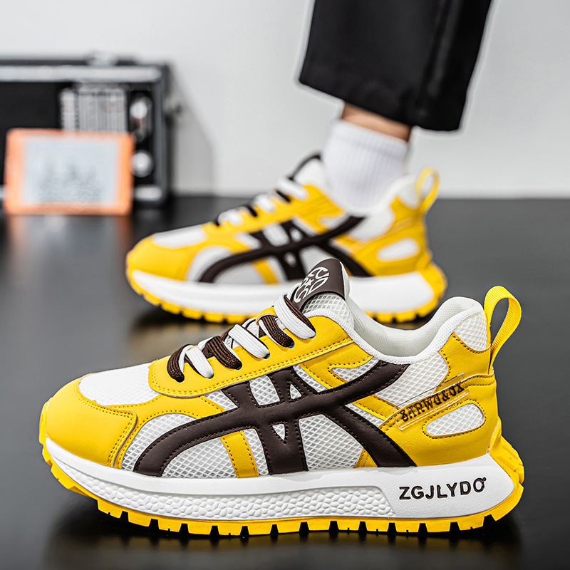 Free shipping casual shoes men color blocked breathable mesh sports shoes comfortable height increasing dad shoes