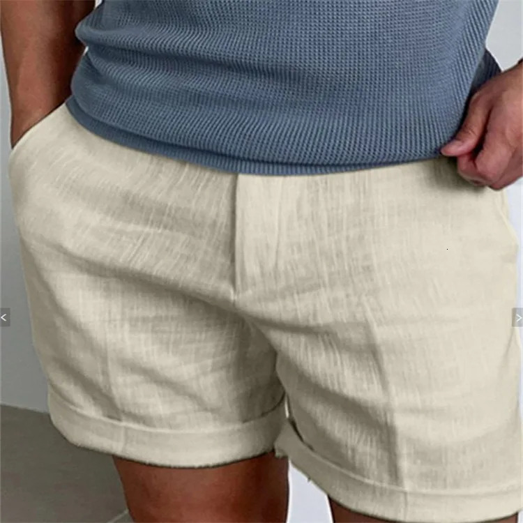 Mens Linen Oblique Pocket Solid Color Comfortable Breathable Sports Outdoor Daily Shorts 250704