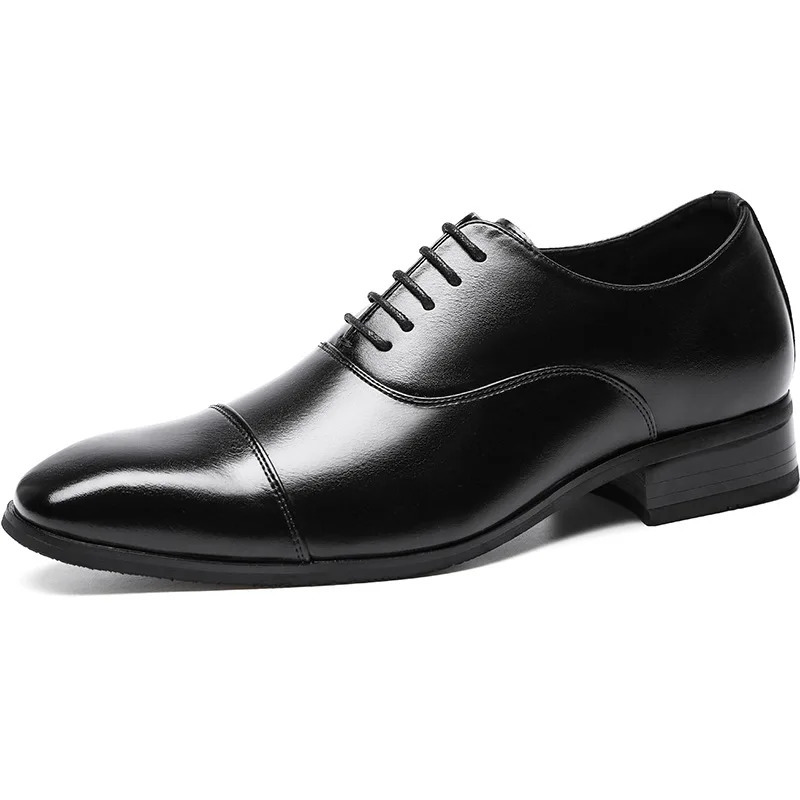 Molianser Men's Leather Oxford Dress Shoes, Brown Wedge Heel Slip-On Business Formal Shoes for Wedding 250704 - view 6
