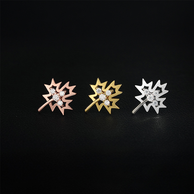 Maple Leaf Design Pass Diamond Tester Cheap Moissanite Stud Earrings Women 925 Silver Iced Out Moissanite Earrings