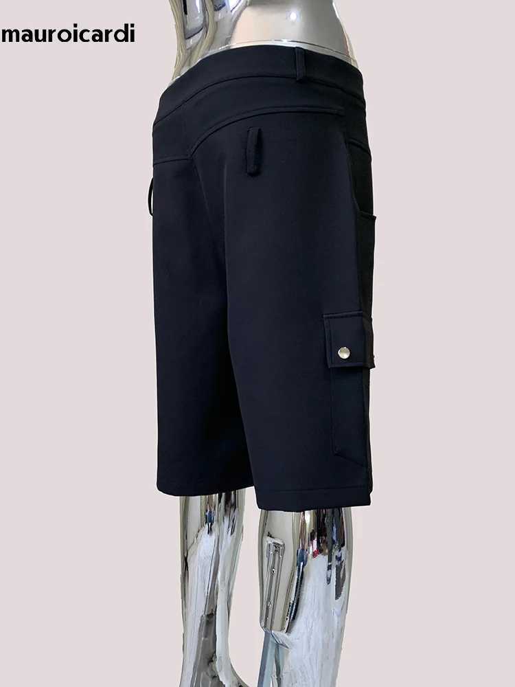 Mauroicardi Spring Summer Cool Handsome Black Cargo Shorts for Men High Waist Mens Straight Pants Luxury Designer Emo Clothes W250705