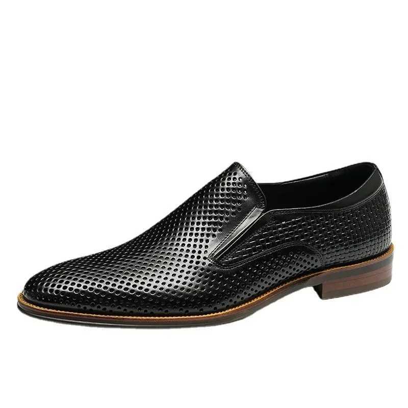 Mens Summer Breathable Dress Shoes Luxury Genuine Leather 2024 Designer Hollow British Style Black Wedding Shoes Loafers for Men W250705