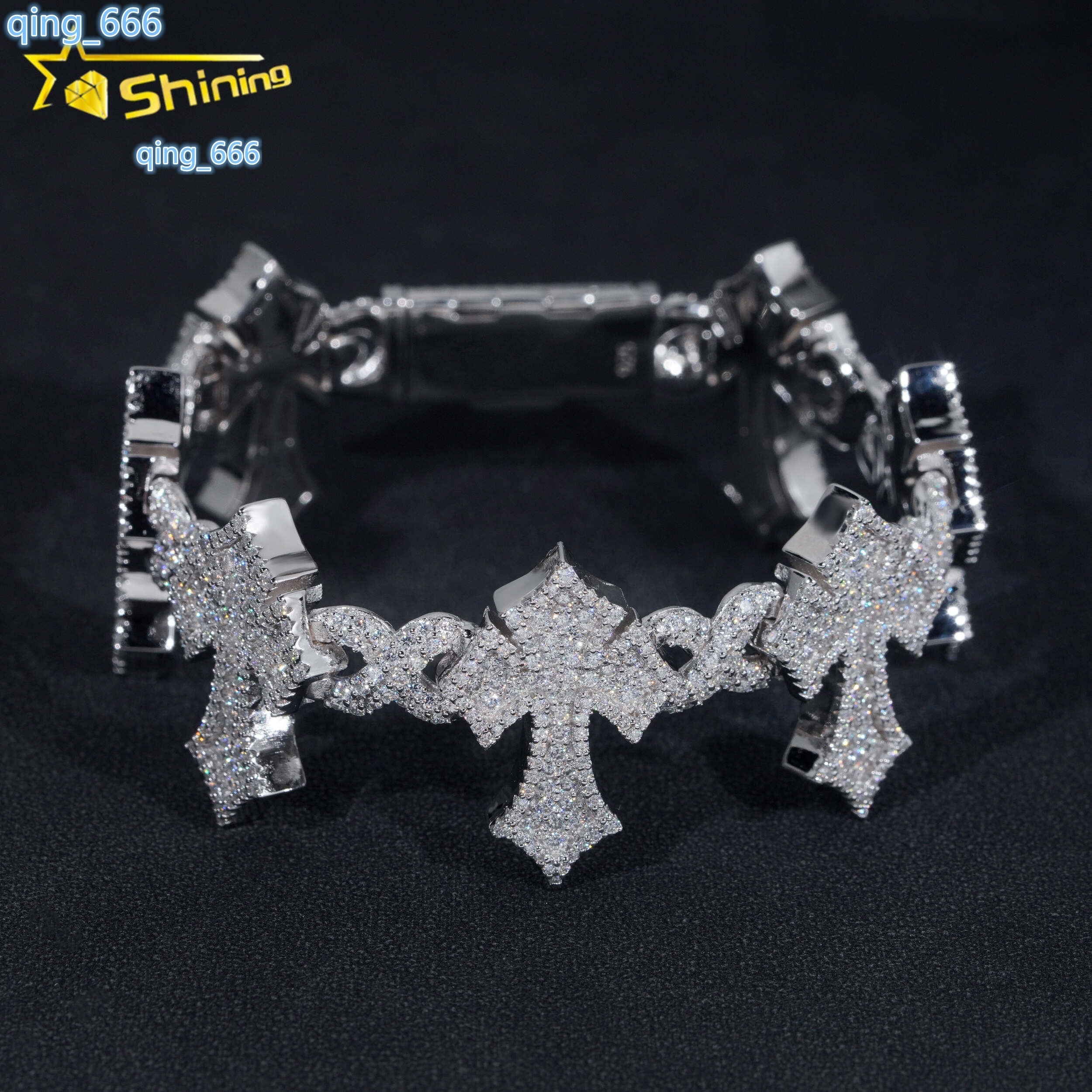 High-end Hip Hop Style Cross Infinity 925 Sterling Silver VVS Moissanite Cuban Link Bracelet