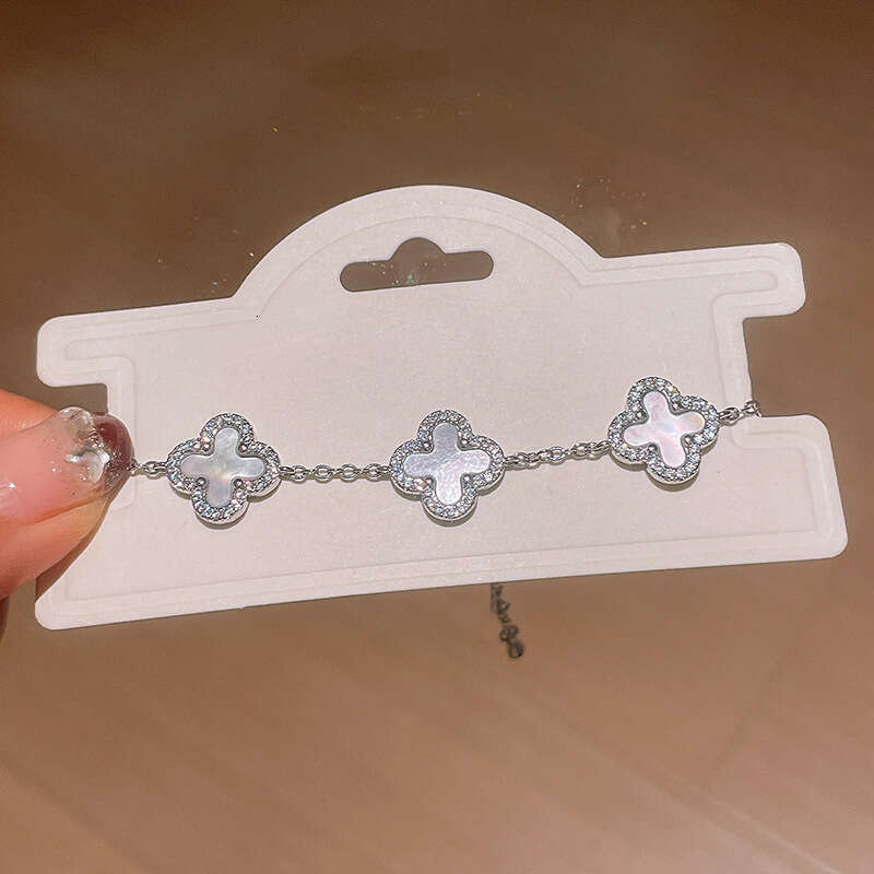 designer bracelet Real Gold Plated Zircon Rhombus Flower Mother-of-Pearl Bracelet Light High-End Feel Korean Version Ins Niche Jewelry for Women