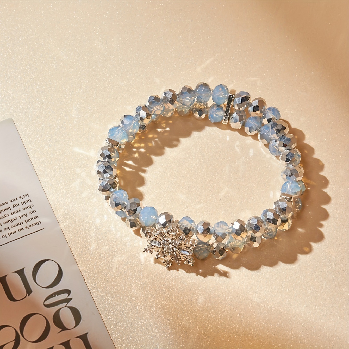 A New Elegant Jewelry: Faceted Crystal Glass Bead Snowflake Bracelet For Women And Girls