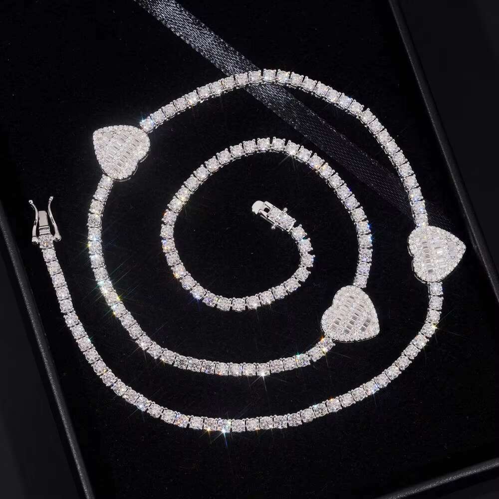 Luxury Moissanite Hearts Tennis Bracelet for Women Rhodium Plated Sterling Silver & VVS Cut