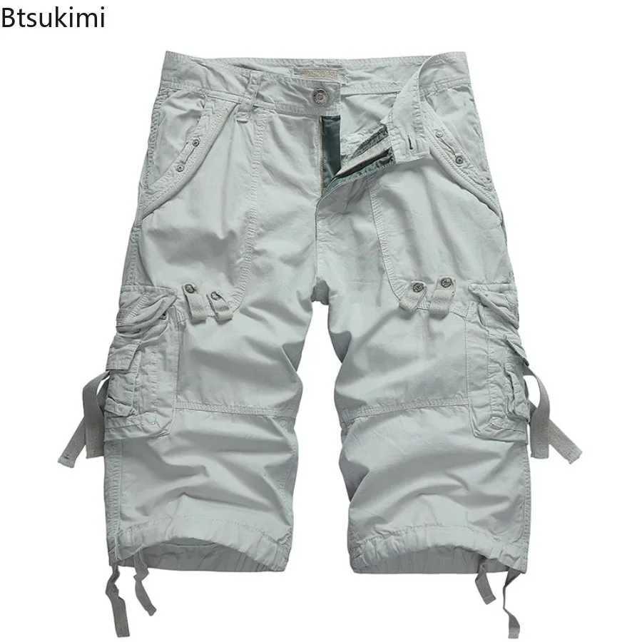 2025 New Mens Loose Multi-pocket Cargo Pants 100% Cotton Washed Capris Fashion Casual Shorts Summer Tooling Shorts Plus Size 42 W250705