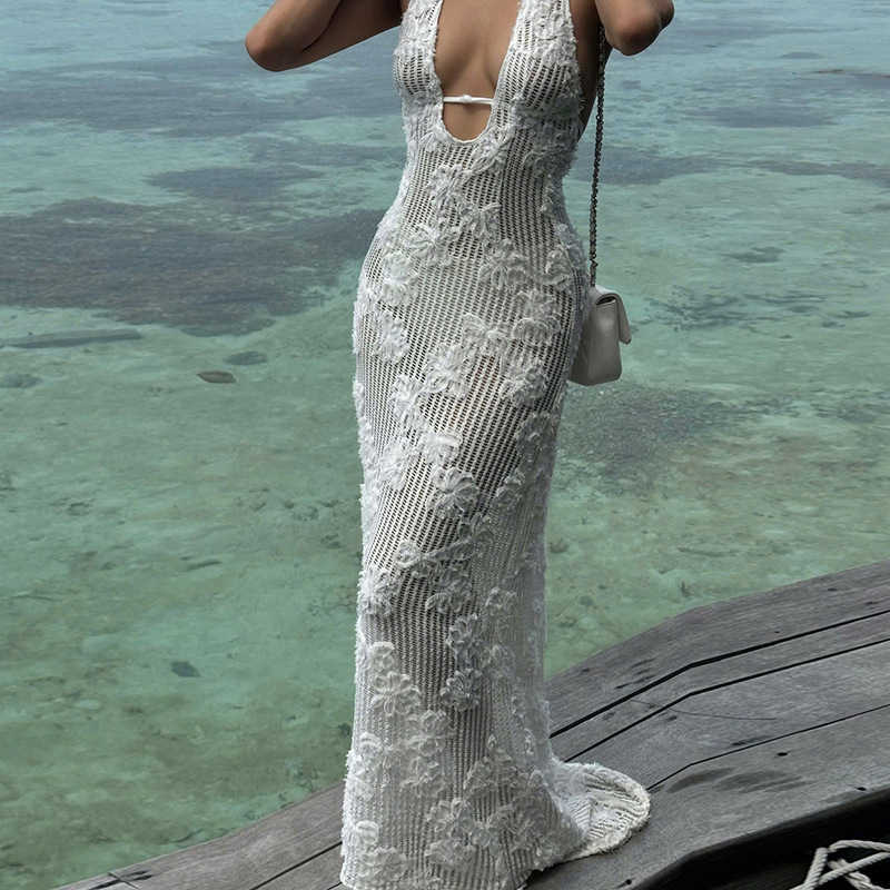 Fashion Evening Dress Summer New Style Strapless Jacquard Halter Neck Beach Vacation Tight Dress