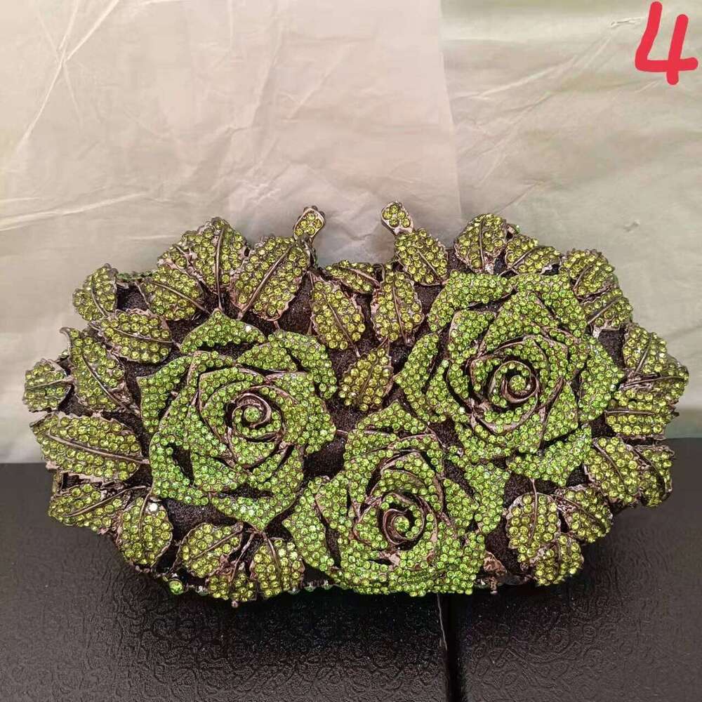 Golden Sier Crystals Evening Fashion Rose Flower Dias Clutch Bags Soiree Purse Women Wedding Bride Handbags
