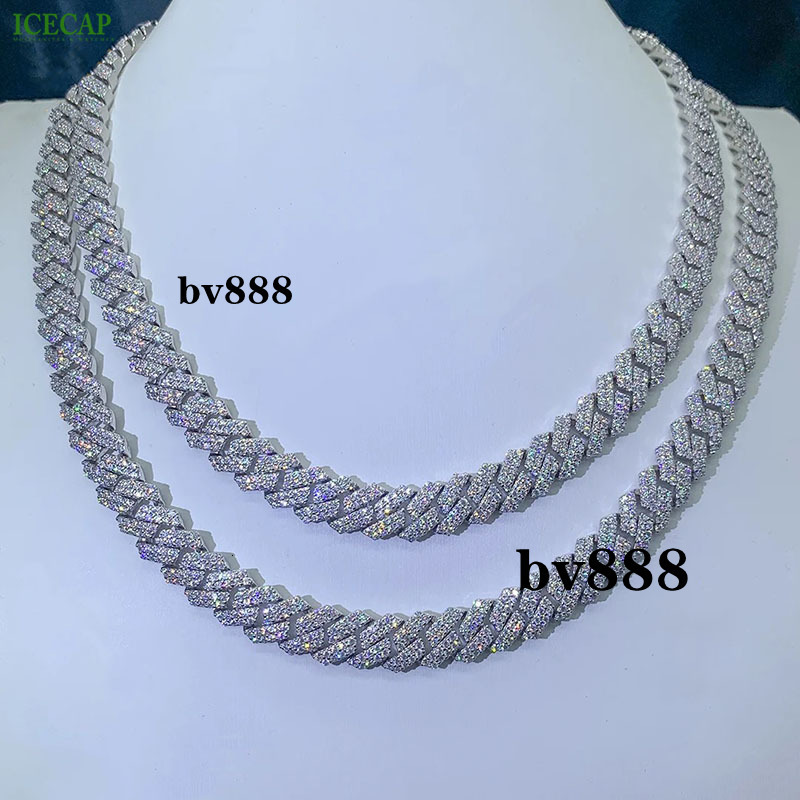 Fashion 2023 Hot Sell Jewelry Ice Out VVS Diamond Hip Hop Cuban Link Chain S925 Sterling Silver Moissanite Cuban Chain Necklace