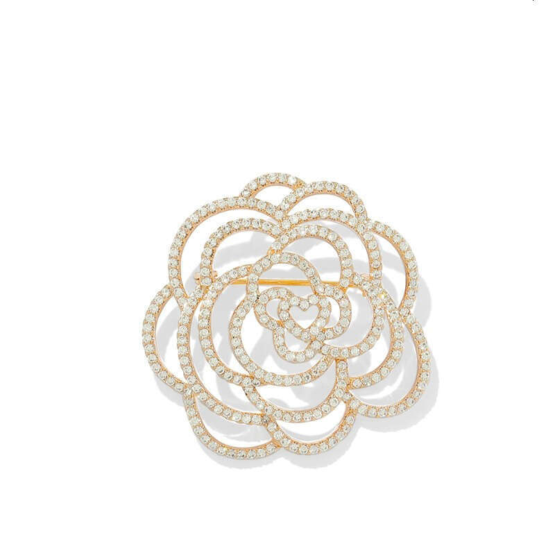 DHCollections Luxury Hollow Out Rose Flower Brooch Pin Rhinestone Elegant High End Women Accessories Wholesale