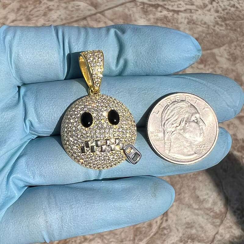 Hip Hop Pass Diamond Tester Bling Solid 925 Silver Iced Out GRA VVS Moissanite Zipper Mouth Face Pendant for Chain Men Women