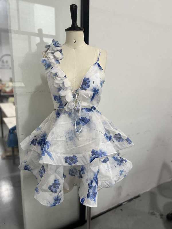 Fashion Evening Dress 3D Floral Strap Short Dress 2025 Summer Women's New Sexy Backless Slim Printed Dress