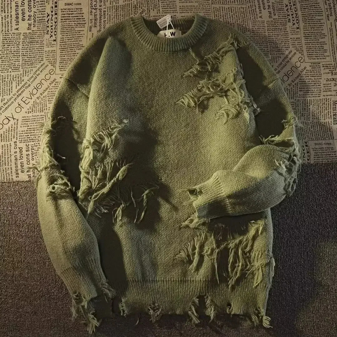 Vintage American Style Knitted Sweater For Men And Women Casual Loose Fit Long Sleeve Crew Neck Pullover High Street Fashion 250704