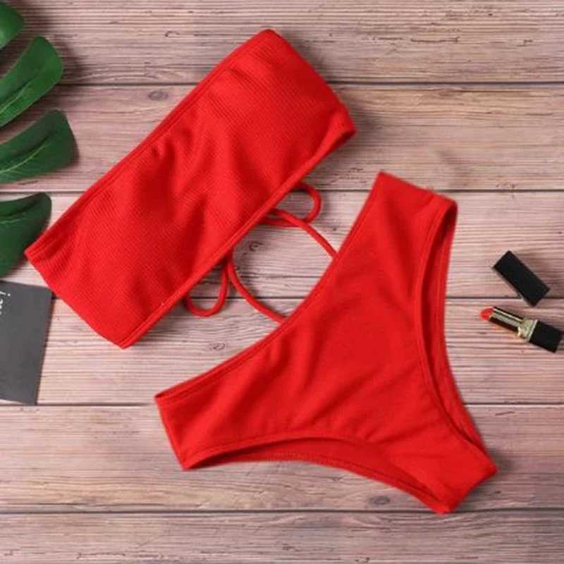 2025 New Bikini High Waist Strapless Sexy Bikini Women Swimwear Women Fashion Swimsuit Padded Bathing Suit Monokini Pure Color XJ250624