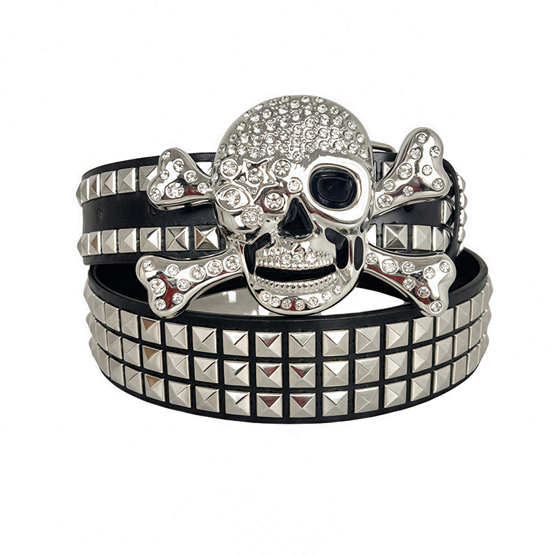 OOTD subculture gothic rivet belt punk skull rhinestone belt men and women street dance belt