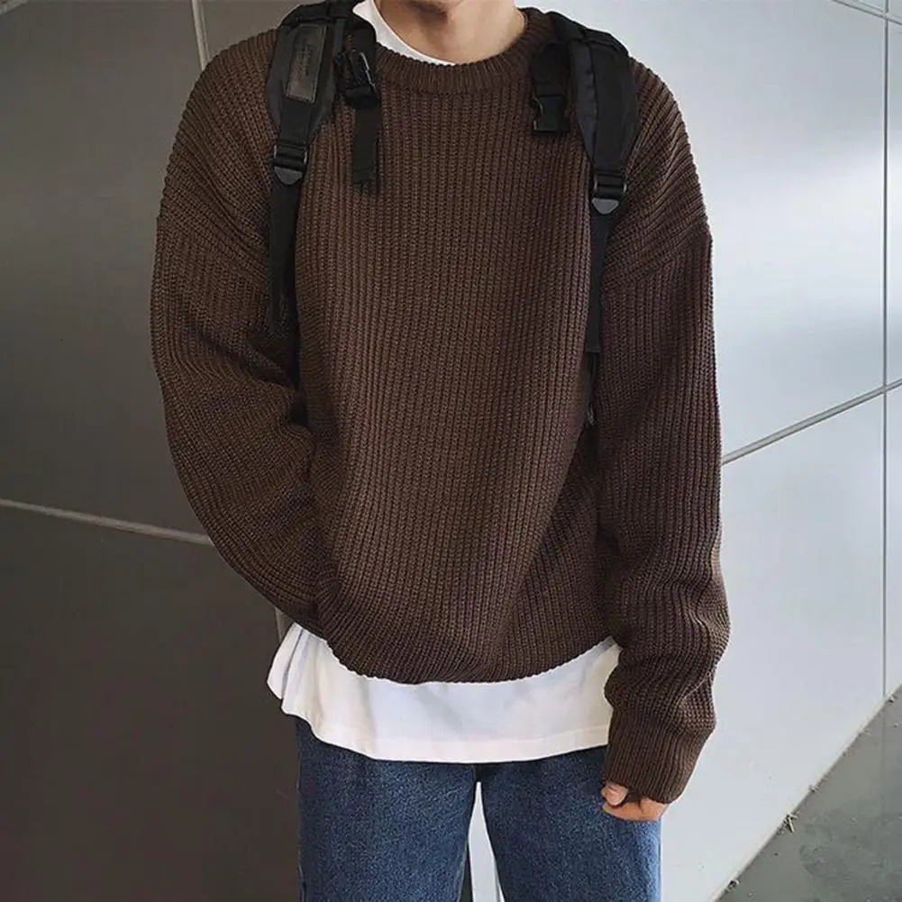 Autumn Winter Sweater Men Pullover Loose Knitted Sweater Korean Style Trend Green Sweaters Jumper Hip Hop Streetwear Knitwear 250704