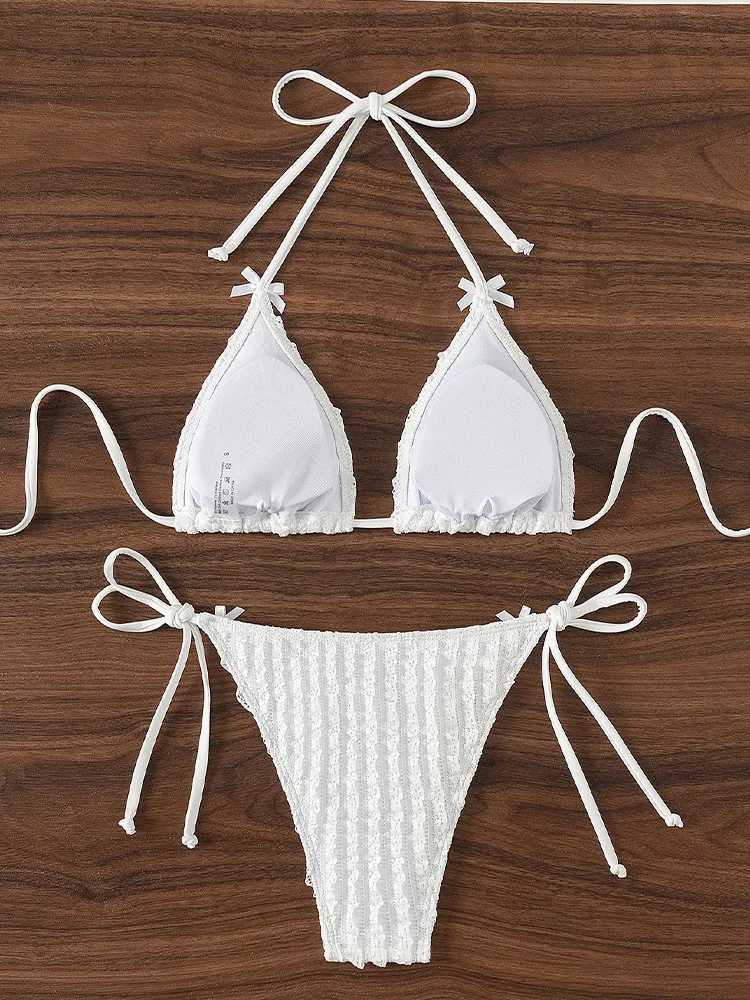 Vzvn 2025 New Summer Swimwear Bikini Set Sexy Laced Up Backless Bikini 2 Piece Set Women Solid Split Waist Beach Vacation Bikini XJ250624