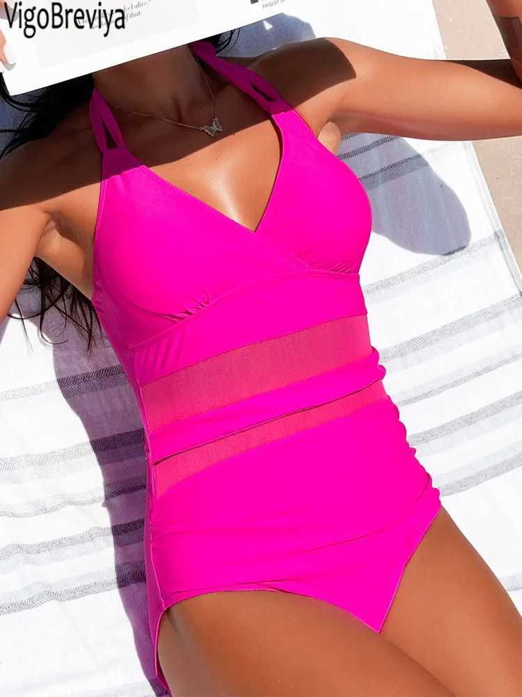 VigoBreviya 2025 Solid Push Up Swimwear Women Mesh Patchwork One Piece Swimsuit Beach Sexy Monokini Backless Lady Bathing Suit XJ250624