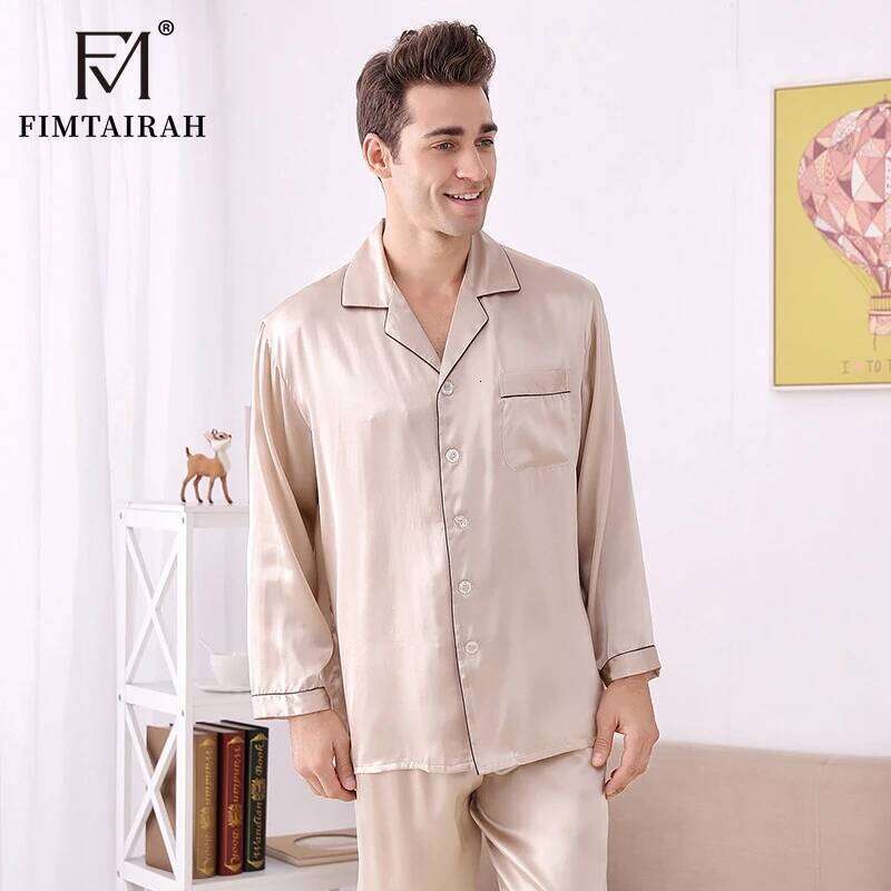Fimtairah Real 16 MM 100% Pamas Men's Two Sets Sleepwear Summer Soft Long Sleeve Home Wear Mulberry Silk Pijimas 250701 250701